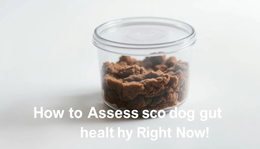 A high-resolution, detailed image of a stool-based microbiome test kit. The kit is composed of a clear plastic container with a lid, filled with a brown stool sample. The container is placed on a clean, white background, illuminated by soft, even lighting from the side. The focus is sharp, capturing the textural details of the stool sample and the transparent container. The image conveys a sense of scientific precision and clinical analysis, suitable for illustrating the "How to Assess dog gut health Right Now" section of the article.